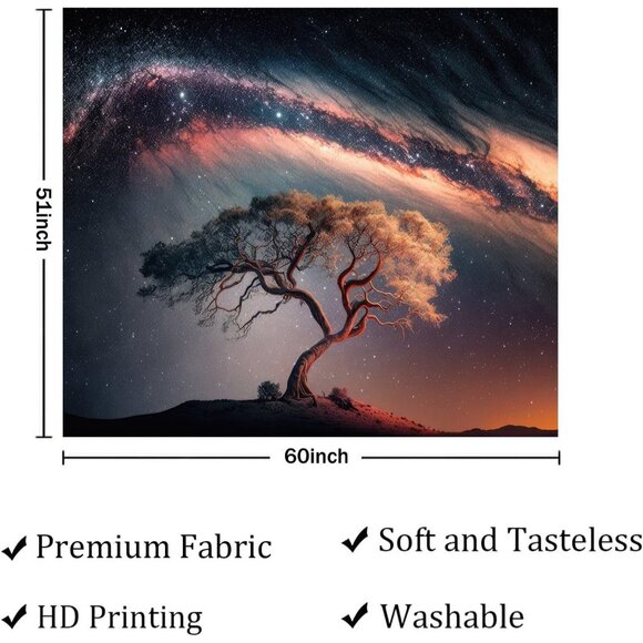 New Tree of Life Galaxy Tapestry, Starry Sky Wall Art for Room Decor, 51x60In - Picture 7 of 8